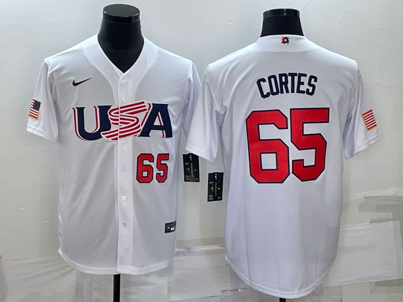 Men 2023 World Cub USA 65 Cortes White Nike MLB Jersey5